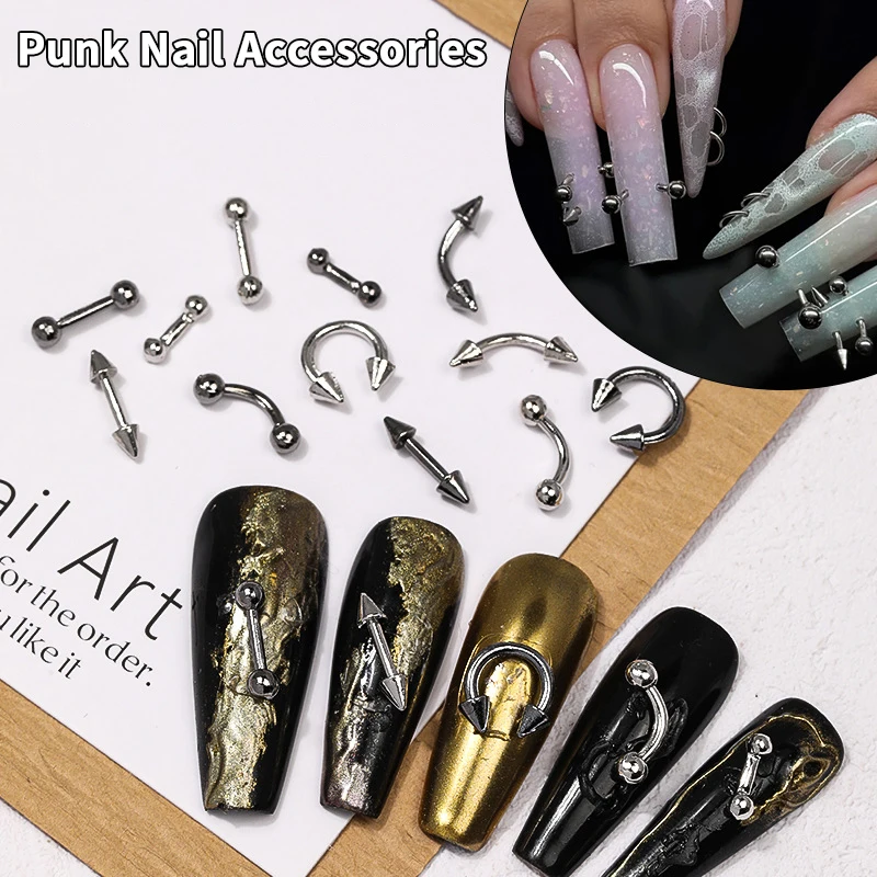 

50PCS Punk Metal Arc Bar Circel Rivet Caviar Arrow Head Black Alloy Nail Art Rhinestones Decorations Manicure Charms