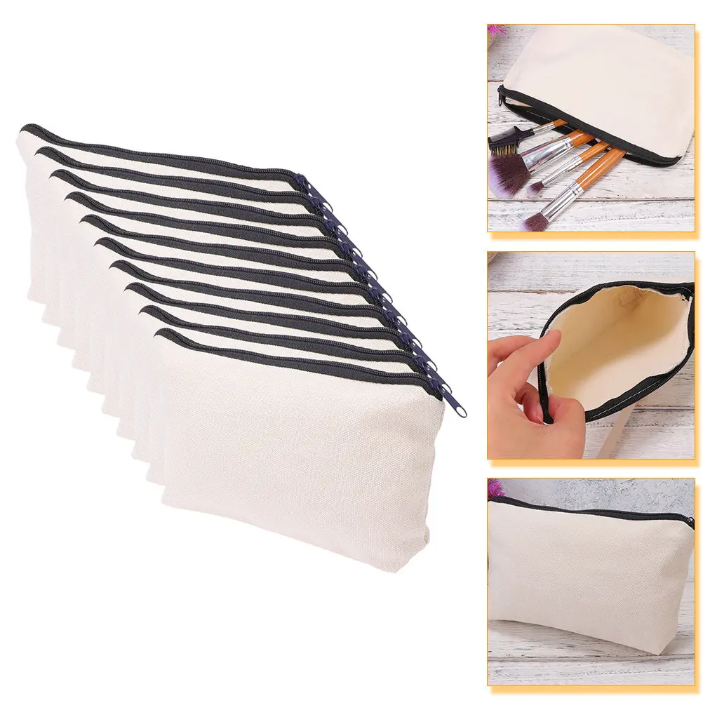 

Набор из 10 бежевых холщовых пеналов-косметичек для путешествий, фитнеса, кемпинга, для хранения ручек и аксессуаров