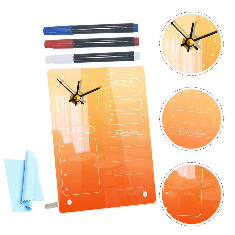 

1Set Acrylic Erase Board Desktop Planner Clock Multi-Functional Memo Board for Home Office Dry Erase Table Standing Whiteboard