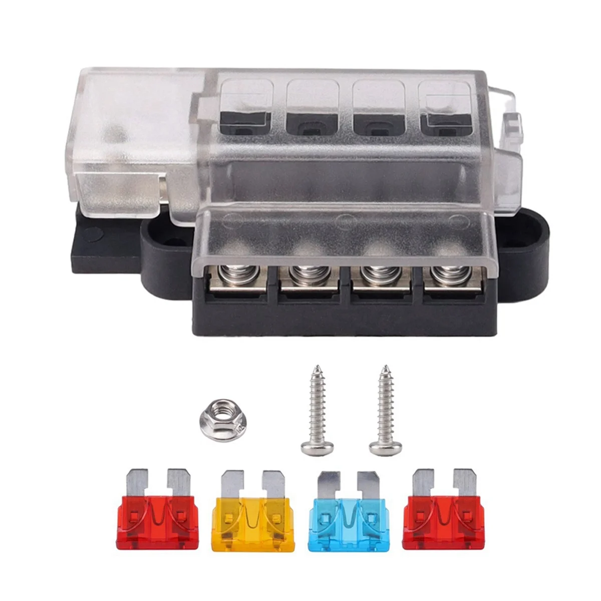 

Car Boat Fuse Box Holder with 4 Way Blade Fuse Holder Block & Warning Indicator Power Distribution Panel Board -N25R