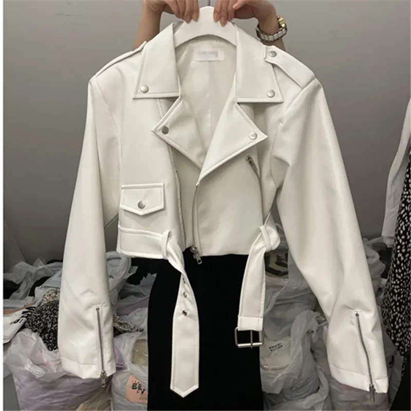 

Fashion Zipper Faux PU Leather Jacket Women Spring Autumn New Casual Solid Color Locomotive Leather Clothes Coat Female B1419