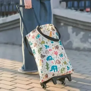 바퀴가 달린 소형 접이식 쇼핑 카트, 접이식 운반 가방, 방수 롤링 트롤리 핸드백, 계단 등반가, 여행 텔레스코픽