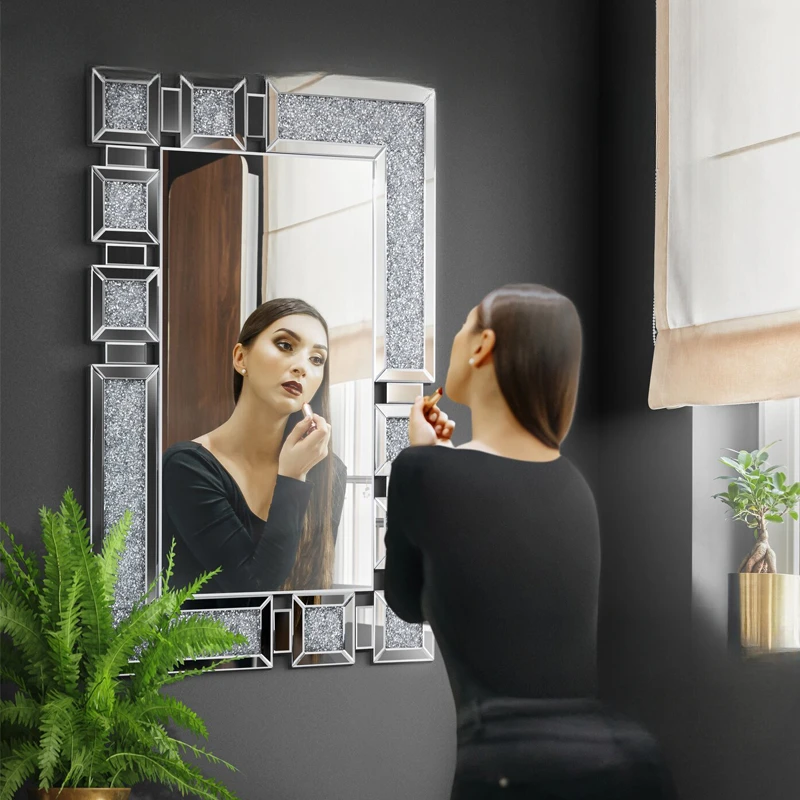 The product can be customized.Light luxury European bathroom mirror square toilet mirror vanity mirror hanging wall style entran