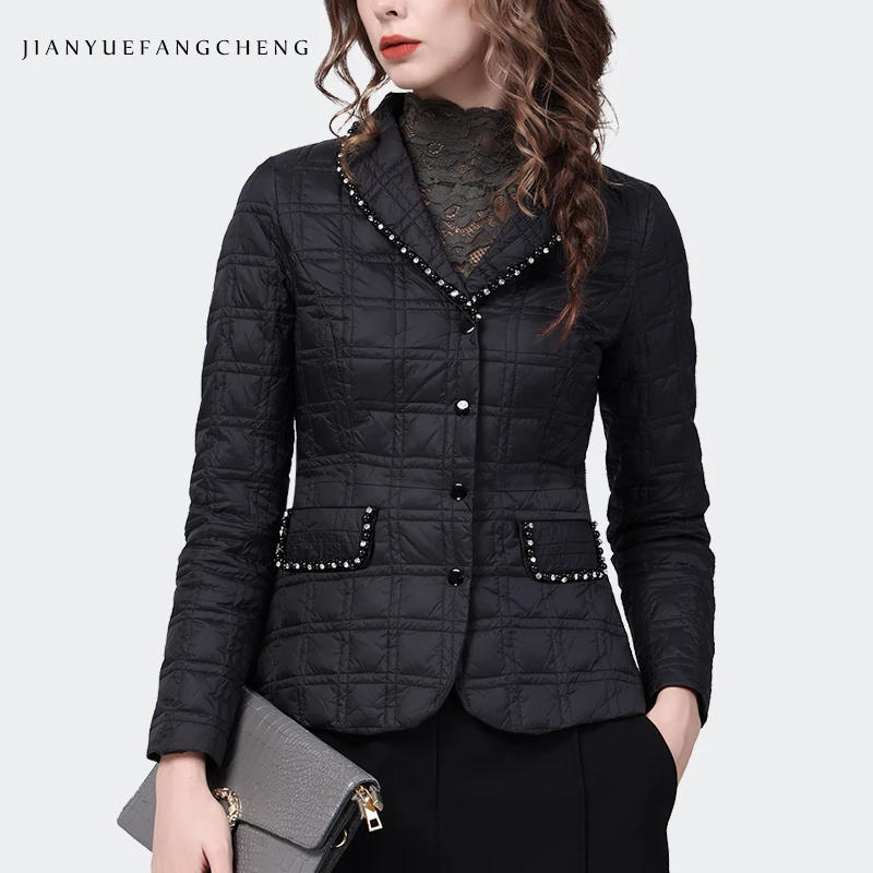 

Fashion Black Checkered Women Winter Down Jacket Elegant V-Neck Slim Short Down Coat Warm Lightweight Korean Casual Jackets Top