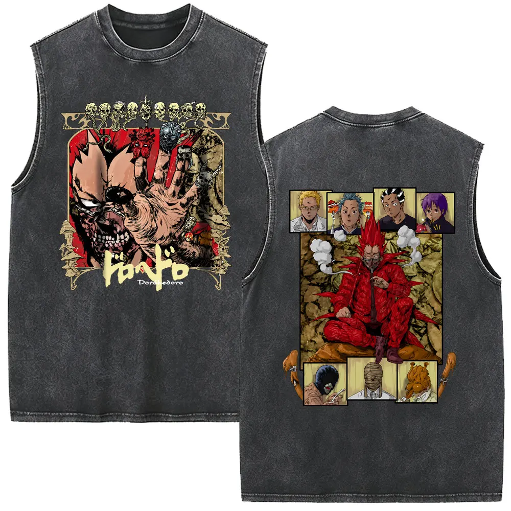 Anime Dorohedoro Kaiman En Vintage Washed Vest T Shirt Men Women Gothic Horror Oversized Sleeveless Tank Tops Male Cotton Tshirt