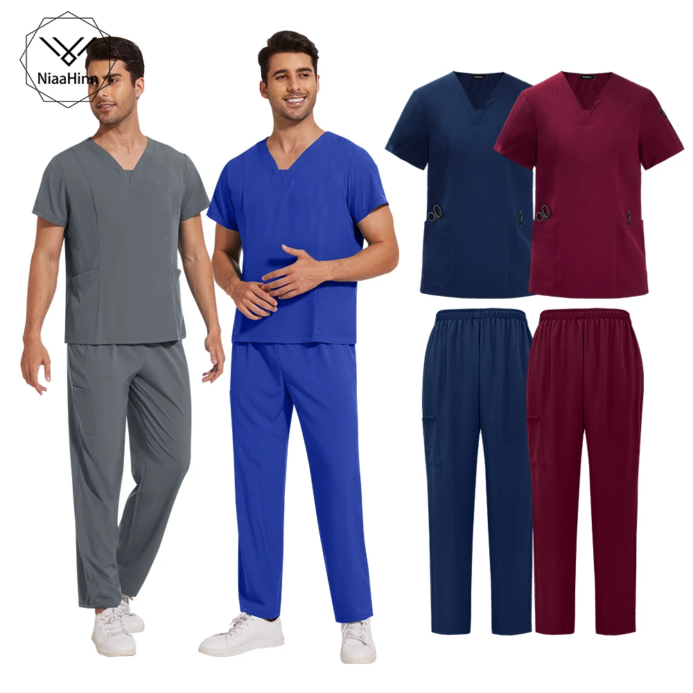 Niaahinn Medical Uniform Scrubs Nursing Medical Operating Scrub Uniforms Sets Dental Clinic Mens Pet Grooming Veterinary Uniform