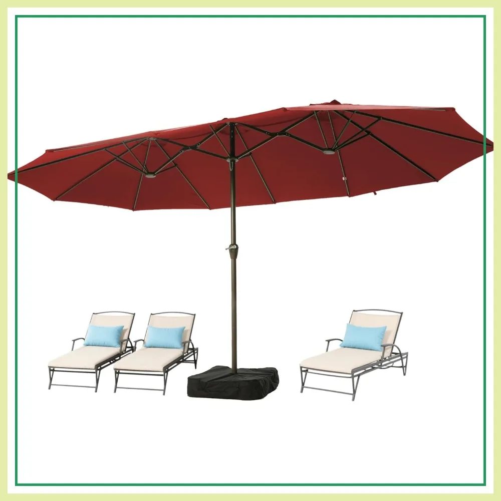 

15FT Patio Umbrella with Base, Double-Sided Rectangle, Crank Handle, Outdoor Market Umbrella for Poolside Garden Deck, Red