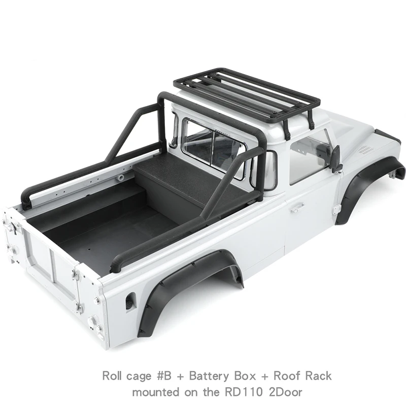 Caja de herramientas de batería, jaula enrollable tipo B para 1/10 RC Crawler Car Traxxas TRX4 Defender RD110, camioneta de 2 puertas, piezas de actualización DIY