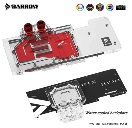 

Barrow GPU Water Block For ASUS TUF RTX 3090 3080 GAMING, Full Cover GPU Water Cooler, Water cooled Backplate , BS-AST3090-PA2