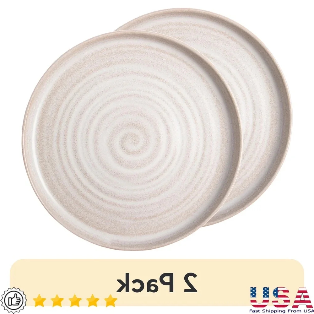 

2 Pack Round Stoneware Salad Plates Dishwasher Microwave Safe Reactive Finish Unique Hand-Thrown Look Durable Dining Tableware