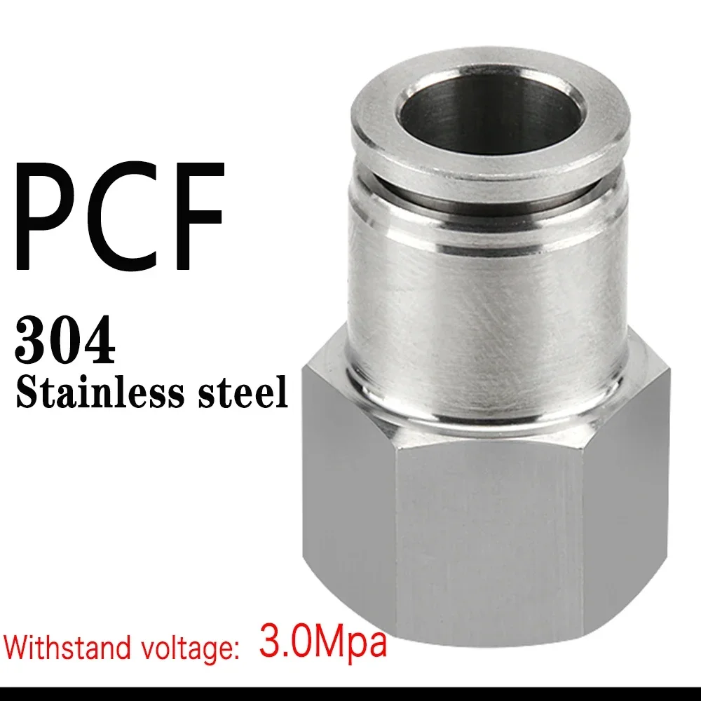 

304 stainless steel PCF metal pneumatic quick connector PT1/8 1/4 3/8 1/2 tapered internal thread soft trachea 4 6 8 10 12mm