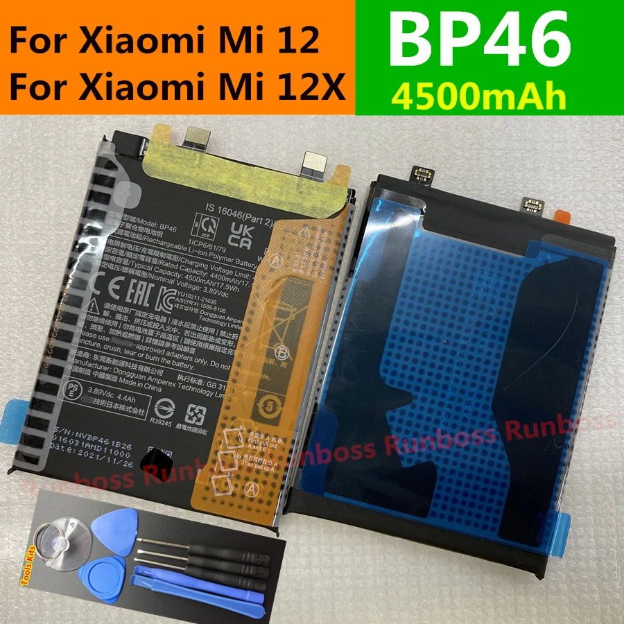 BP46 4500mAh 100% Original New Genuine Phone Replacement Battery For Xiaomi Mi 12 / Mi 12X Cell Phone Batteries Bateria +Tools