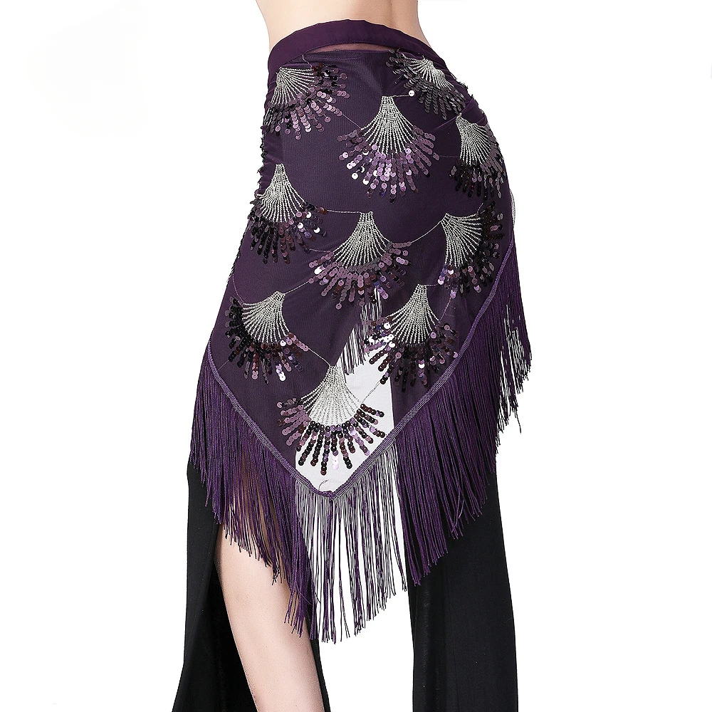 Belly Dance Fringed Hip Scarf Sequined Waist Chain Dance Practice Sequined Triangle Scarf Practice Fringed Belt Waist Scarf.