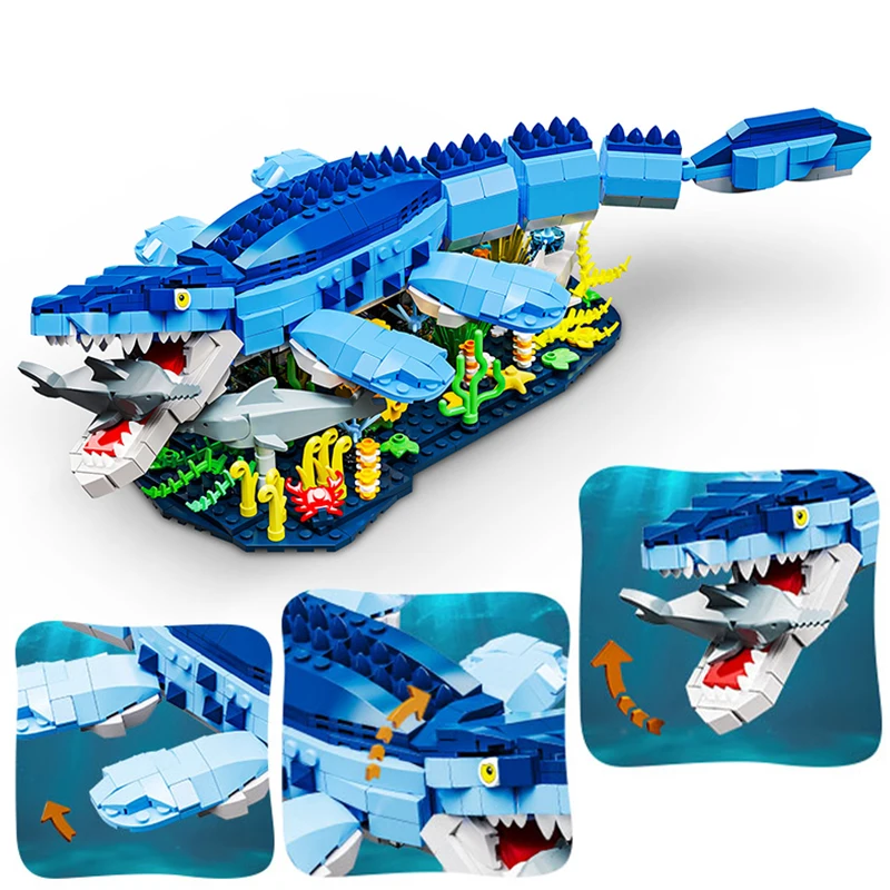 

787PCS Jurassic Dinosaur Bricks Animal Park Deep Sea Dinosaur Mosasaurus Model Building Blocks Toys For Children Gifts Toy Brick