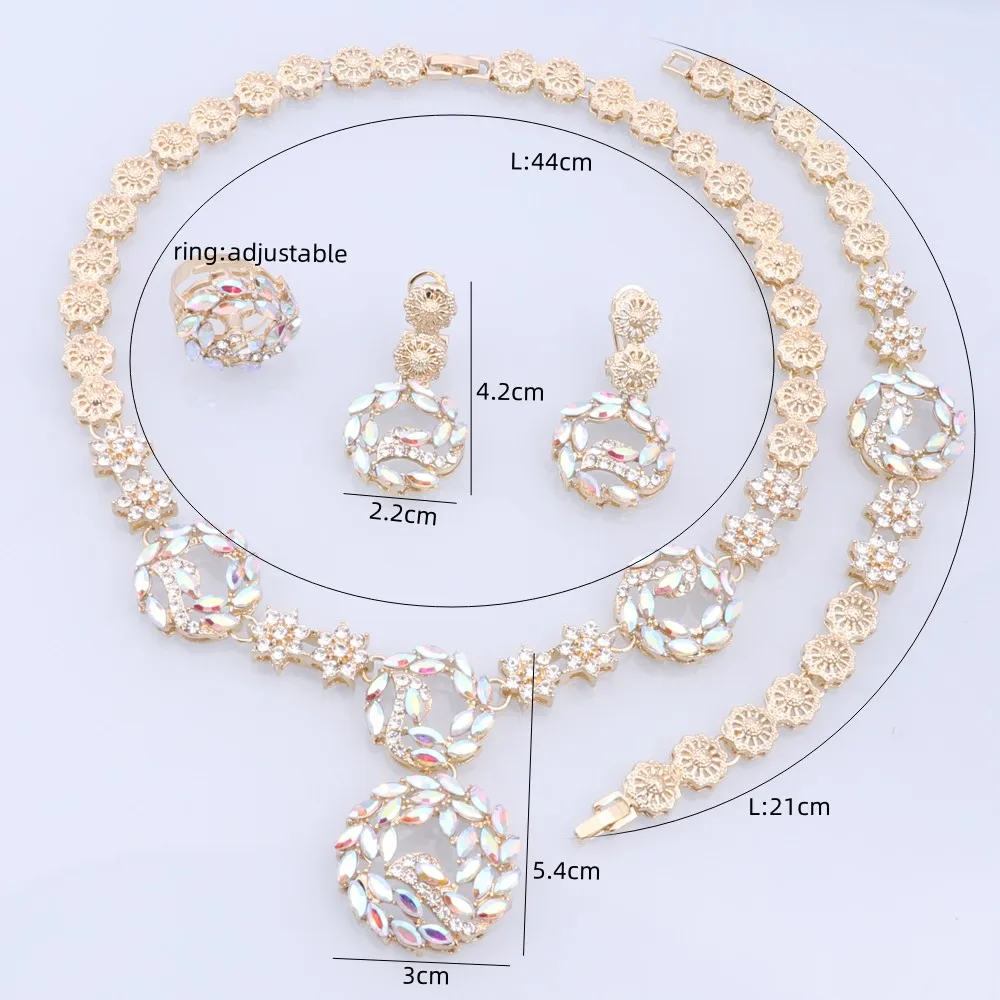 Dubai Gold Color Women Jewelry Sets Classic Necklace Earrings Ring Bracelet Jewelry Daily Wear Gold Plated Accessories