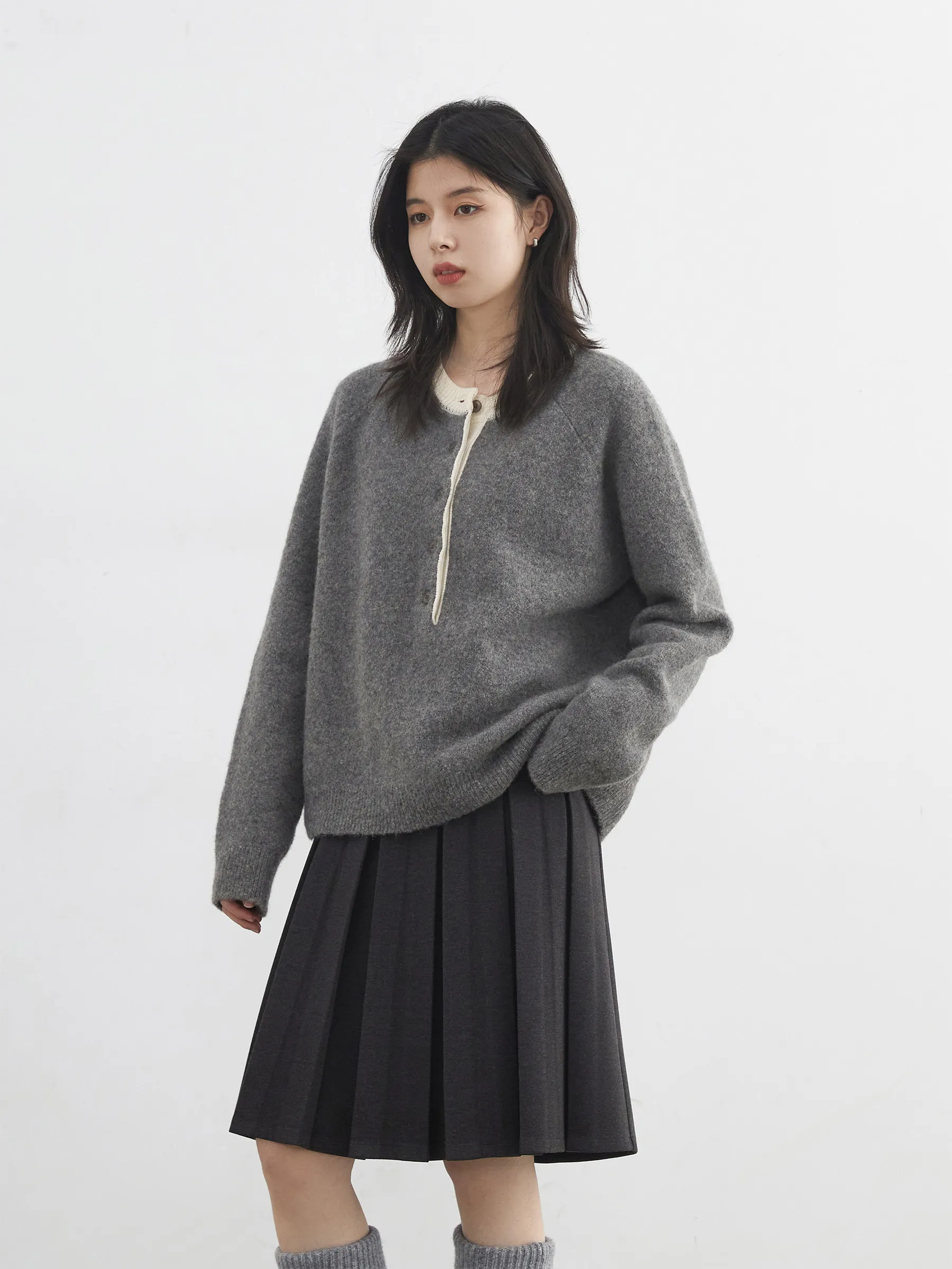 CHIC VEN-suéteres coreanos para mujer, jerséis de punto holgados e informales con contraste y cuello redondo, Top cálido para mujer, Otoño Invierno 2025