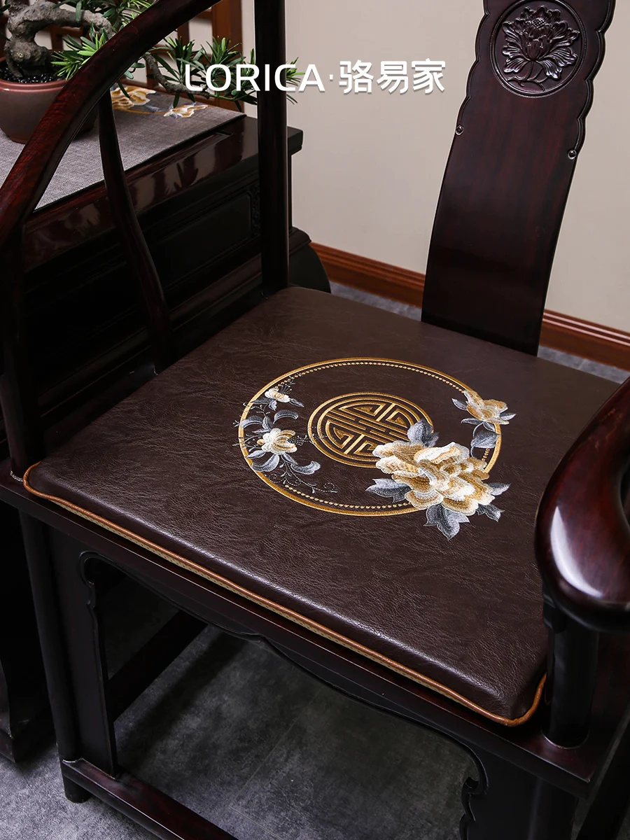 

Кожаный чайный стул из красного дерева, водонепроницаемый обеденный стул Cuion, китайский диван, коврик для стула LORiCA, домашний декор, растение, цветочный...