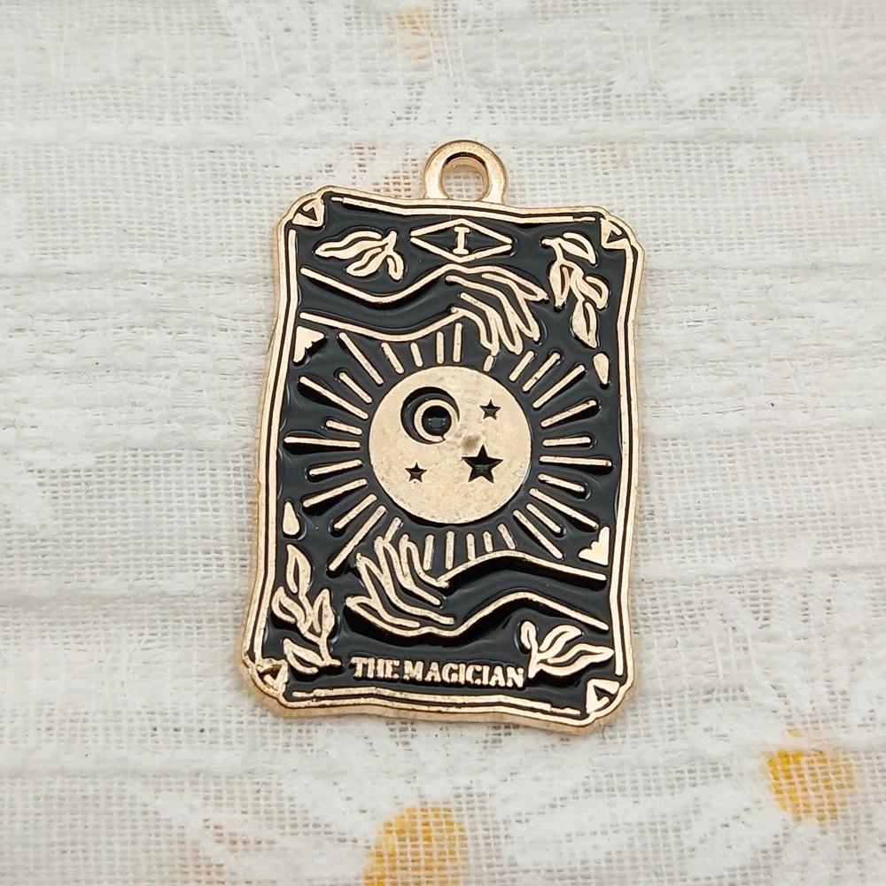 10pcs Tarot Charms for Jewelry Making Enamel Earring Phone Pendant Diy Accessories Alloy Metal Gold Plated