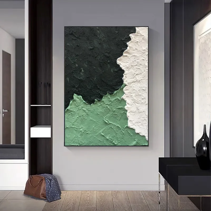 Modern simple thick texture green living room decorative light luxury high-end entrance corridor hanging painting huge hand-p