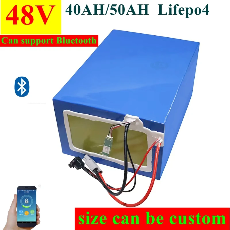

48V 50Ah Lifepo4 48v 40AH lithium battery Bluetooth BMS APP 16S for 2000w Scooter bike tricycle boat go cart +10A charger