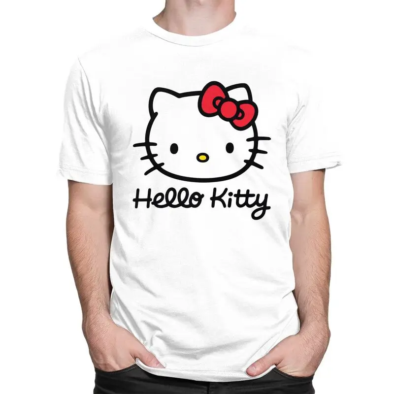 Male Sanrio Hello Kitty T Shirt Short-Sleeve Cotton Tshirt Cool T-shirt Casual Tee Tops Slim Fit Clothes