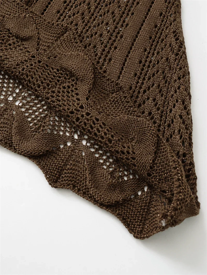 女性のドレス新しい夏ダークブラウンニットノースリーブミニドレスセクシーなカットアウトデザインスタイリッシュな個性