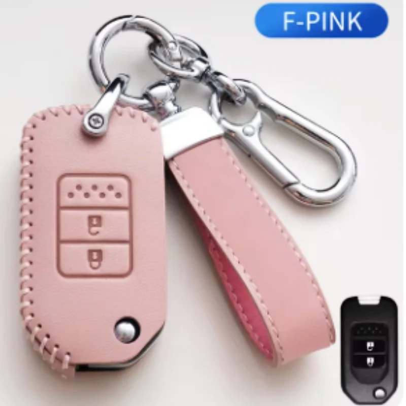 

Oli Leather Car Flip Key Case Protective Cover Shell Keychain for Honda Civic CR-V HR-V Agreement Jade Crider Odyssey 2015-2018