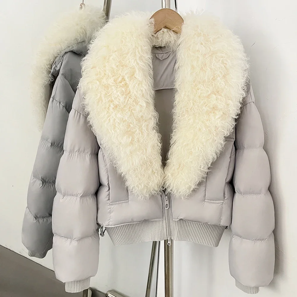 OFTBUY Winter Quality Detachable Real Lamb Fur Collar Coat Women Duck Down Jacket Female Short Puffer Coat Insulated Outerwear
