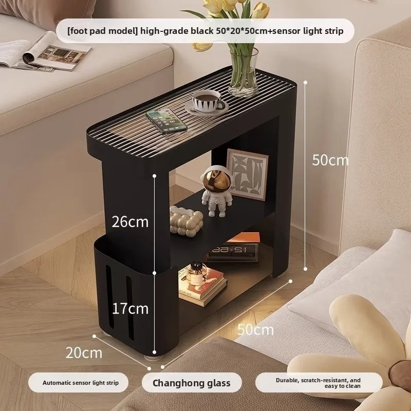 Sofa creative mobile coffee table, wrought iron ultra-narrow side table simple modern trolley, shelf bedside table small table