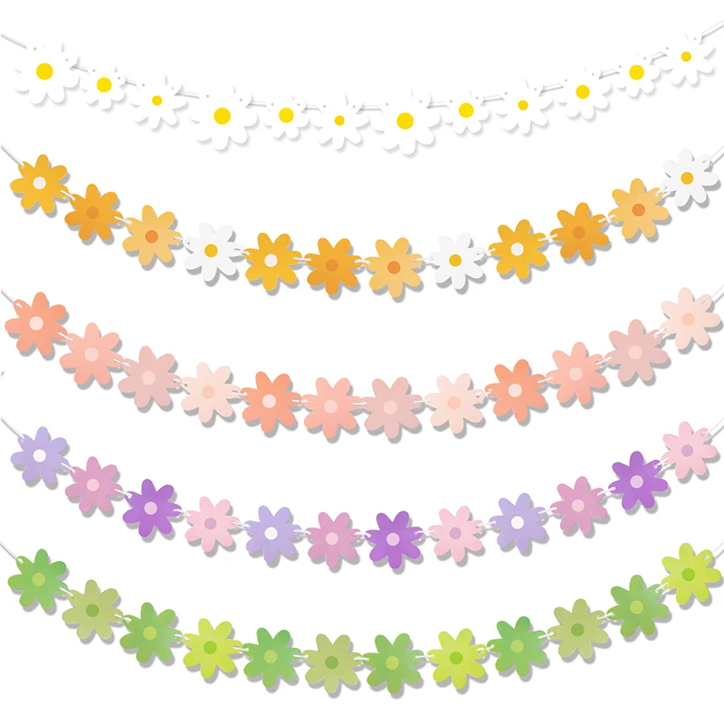 Daisy Flower Paper Banner Boho Party Banner Girl Birthday Party Daisy Theme Party Decoration Hanging Bunting Garland Supplies