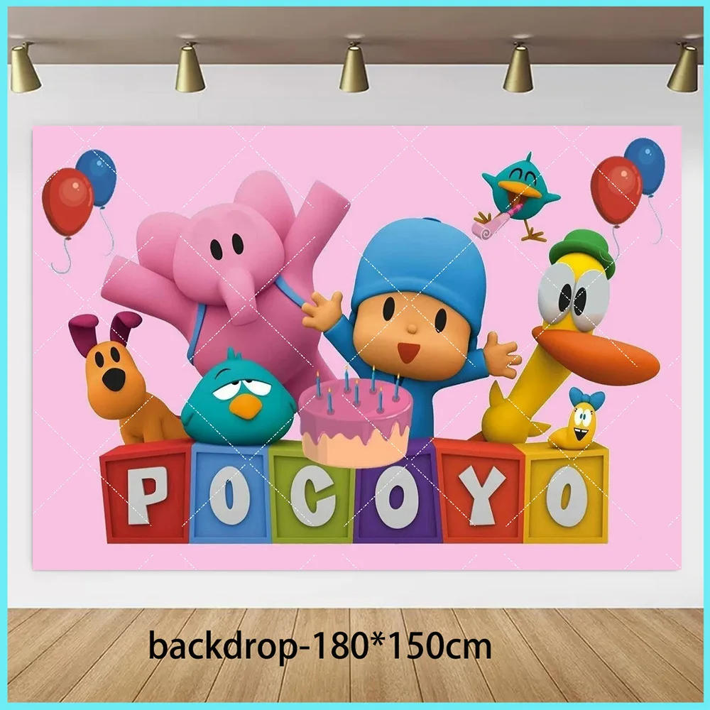 Blue&Pocoyoing Birthday Party Tableware Decoration Cartoon Elephant Balloon Plates Banner Cake Topper Backdrop Kids Baby Props - view 6
