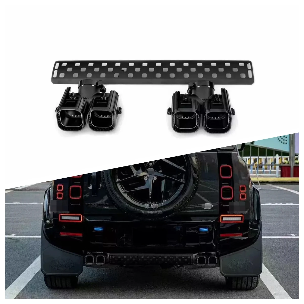 

For Land Rover Defender 110 2020-2025 Black Steel Rear Tail Exhaust Muffler Tip Pipe 2.0L
