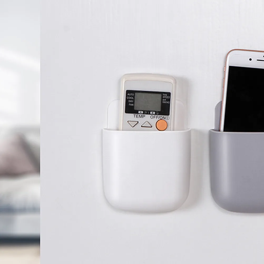 3Pcs Remote Control Storage Boxes Multifunctional Wall Mounted Cell Phone Charging Rack Hanging Organizer White Pink Gray