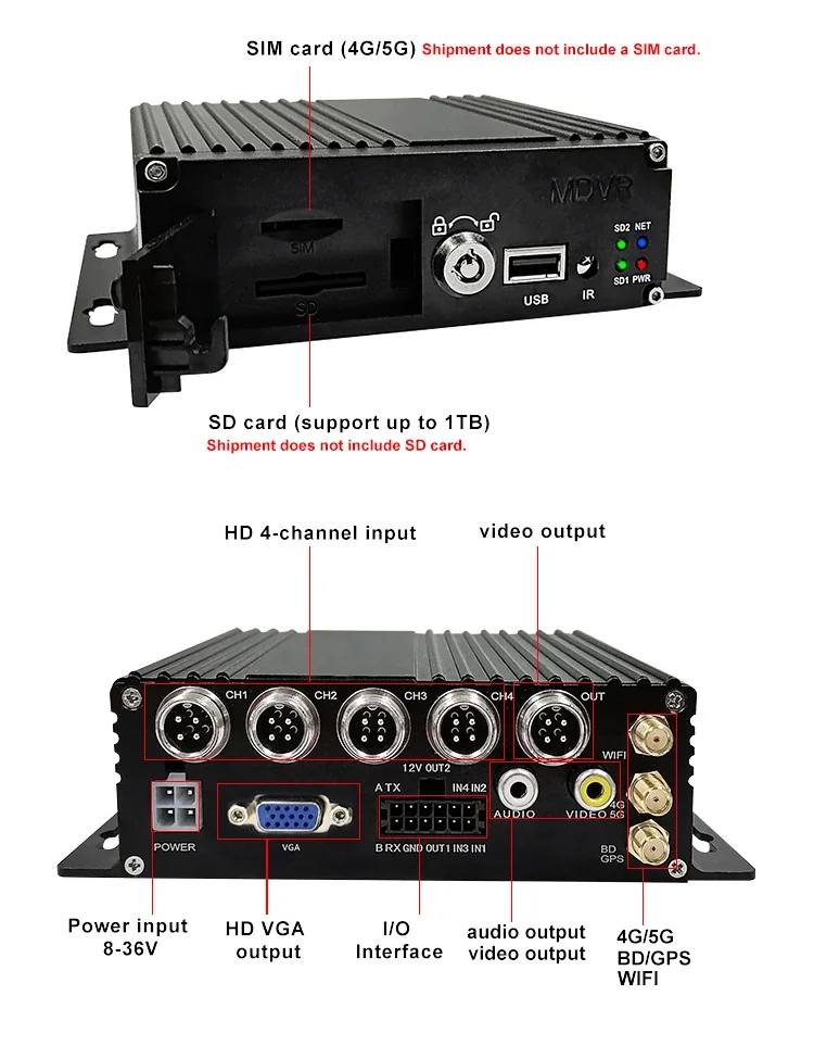 4CH Digital Video Recorder (DVR) with 1080P Resolution GPS 4G WiFi for Trucks Mobile Digital Video Recorder with SD Card