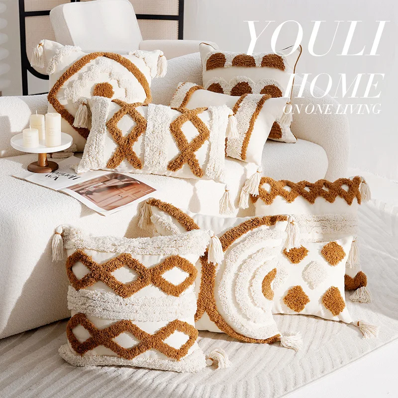 

Nordic Style Bohemian Brown Beige Sofa Pillowcase Cushion Cover Home Decor Polyester Fiber Soft Touch Throw Pillow Case