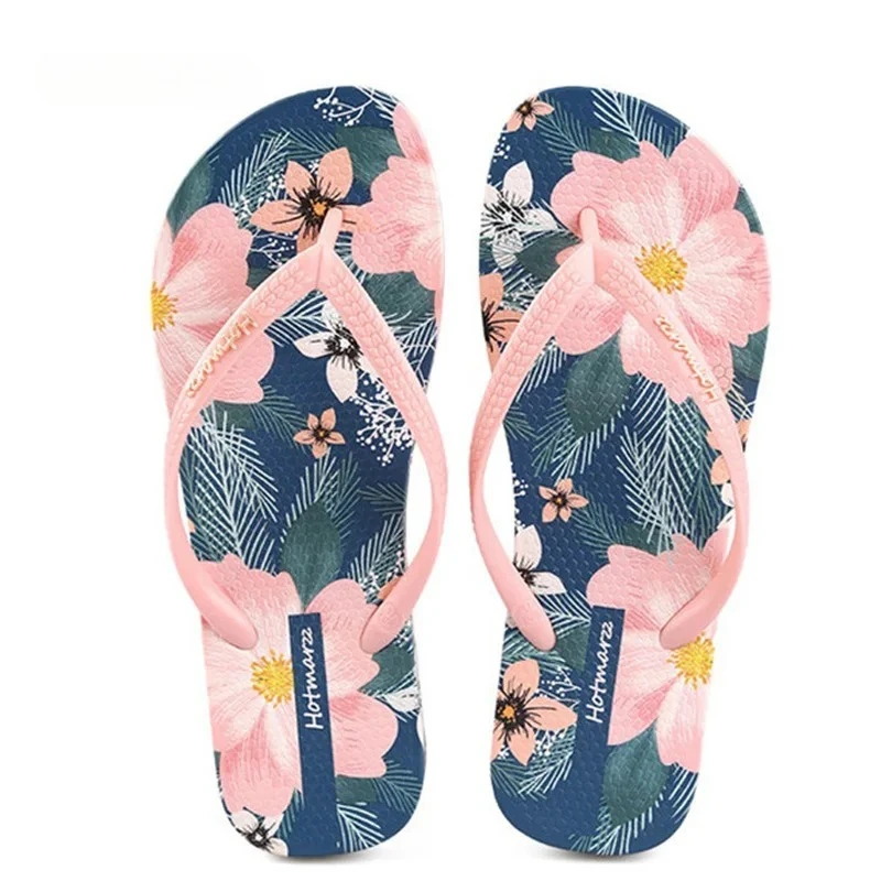 

New Women Flip Flops Summer Comfortable Beach Printing Floral Fashion Slippers Anti Slip Pool PVC Quick dry Ladies Slides