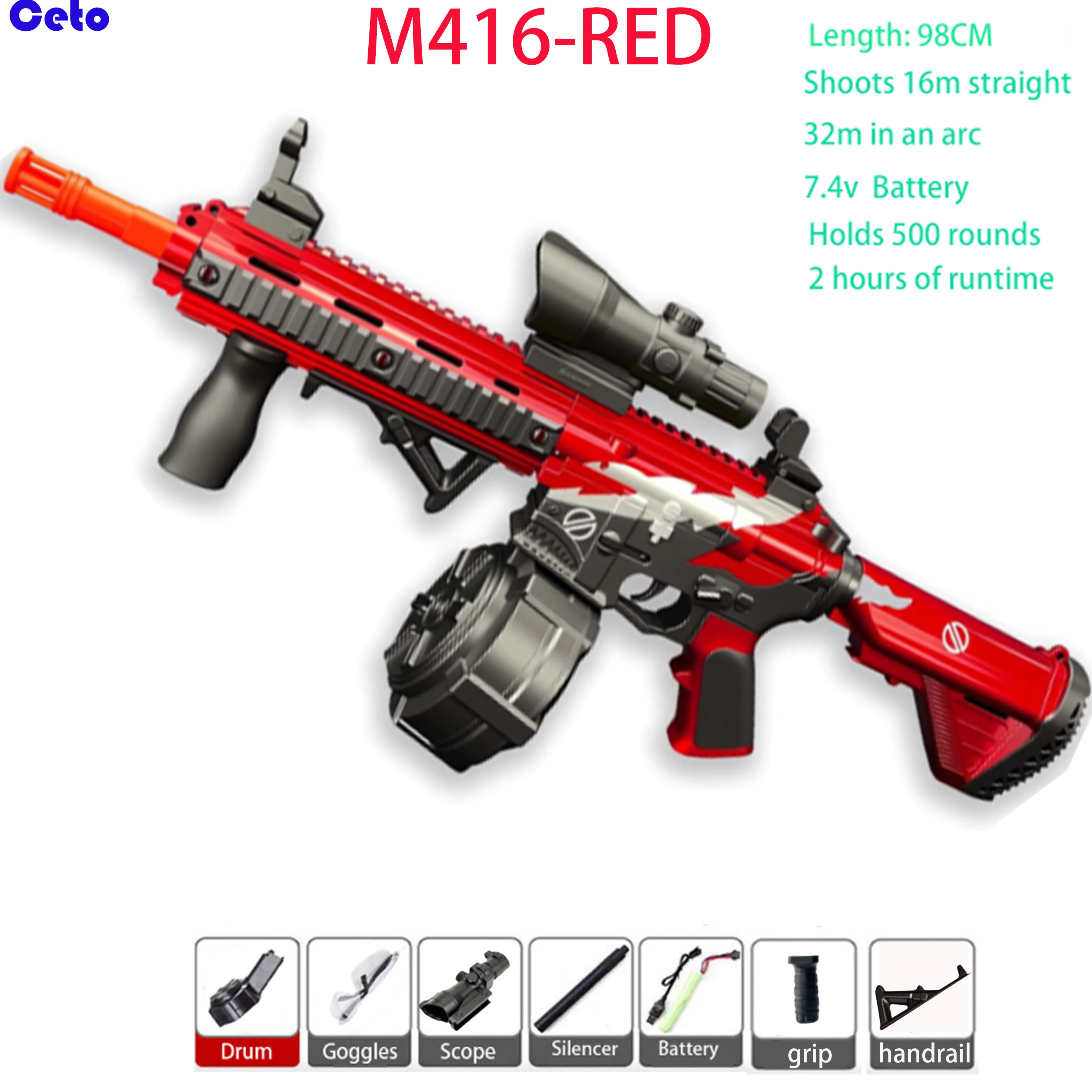 7.4V 자동 젤 볼 블라스터 장난감, 젤 볼 500개 포함, 야외 가족 부모-자녀 상호작용 게임용 전동 젤 워터 볼 건