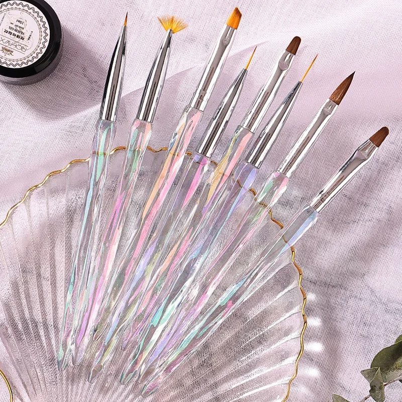 

Multi Pcs Aurora Iridescent Handle Nail Art Brush Set Soft Bristle UV Gel Liner Gradient Flower DIY Salon Manicure Tools