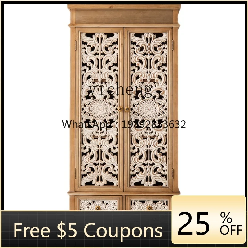

N2 Solid Wood Wine Cabinet Carved TV Cabinet Unit Living Room Storage Cabinet