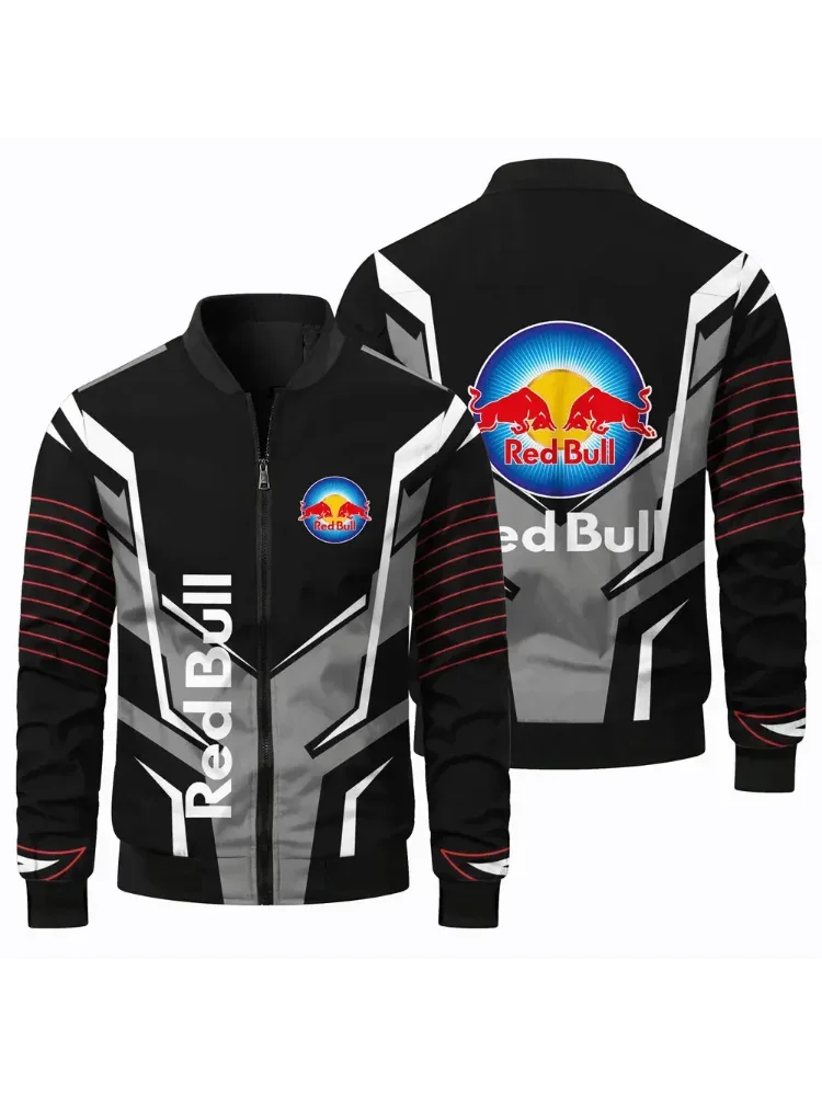 AliExpress New Men's Spring and Autumn 3D Printed Red Bull Logo Jacket Coat, Outdoor Sports Bike Riding Zipper Windproof Round Neck Top
