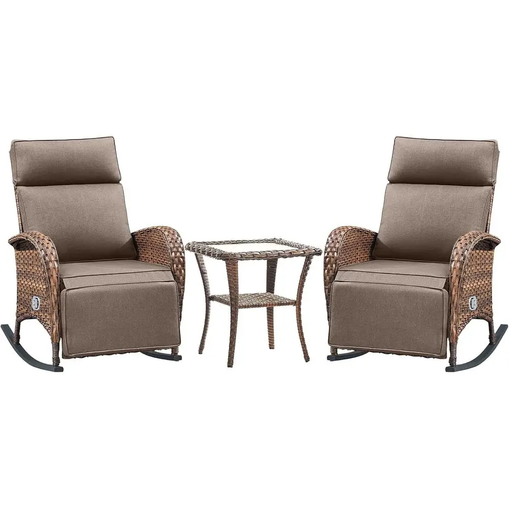 

Outdoor Swivel Rocker Recliner Set with Cushion, Grey Patio Lounge Chairs