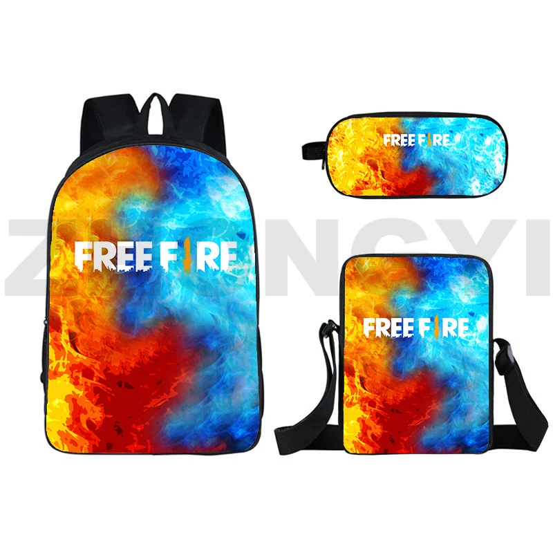 

3 Pcs Set Free Fire Garena Backpack Kawaii Bag 3D Print Game Free Fire Bookbag 16 Inch Anime Bagpack Pencil Box Kids School Bag