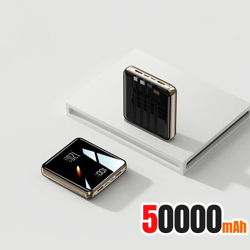 Nieuwe 500000 mAh Mini Power Bank Ingebouwde 4 Kabels Grote Capaciteit Super Snel Opladen Externe Batterij voor IPhone Samsung