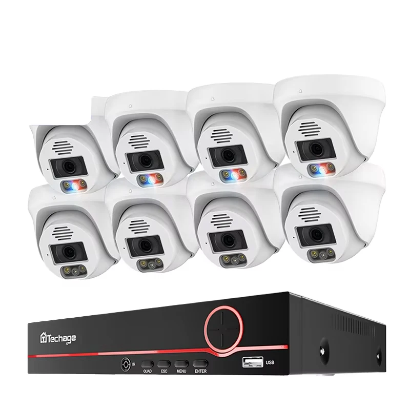 Per Techage Home Sistema di telecamere di sicurezza CCTV da 8 MP con tracciamento automatico 4K POE e opzioni di archiviazione dati cloud per visione notturna