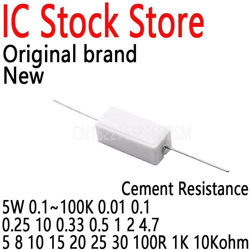 10PCS Cement Ceramic Resistance Power Resistance 5W 0.1~100K 0.01 0.1 0.25 10 0.33 0.5 1 2 4.7 5 8 10 15 20 25 30 100R 1K 10Kohm