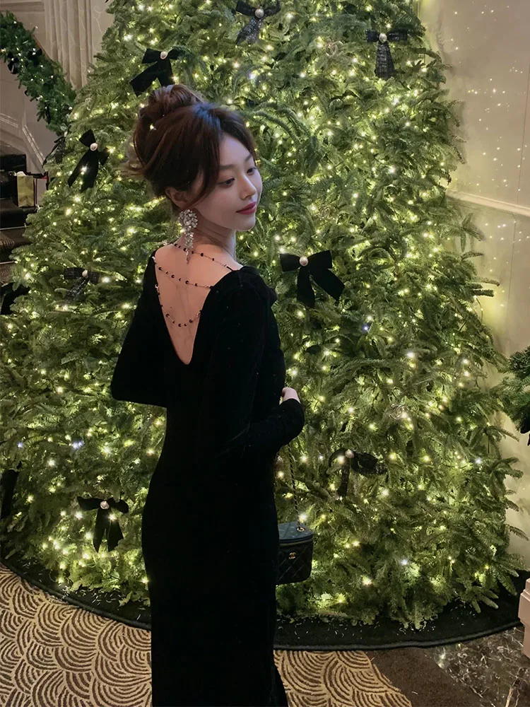 

Ele Bla Velvet Dr for Engagement Birthday High End Luxury Faionable Long Sve V Ne Gown for Women in Their 20s...