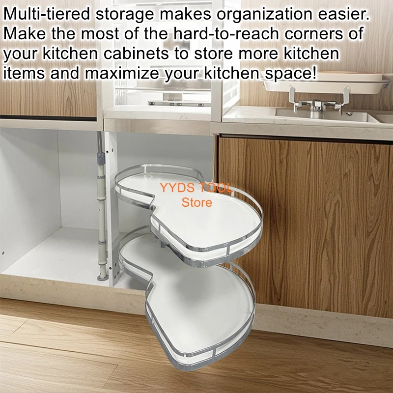 

Corner Pull-Out Basket for Kitchen Cabinets, Double-Tier Shelving Unit, Flying Saucer-Style Pull-Out Basket Storage