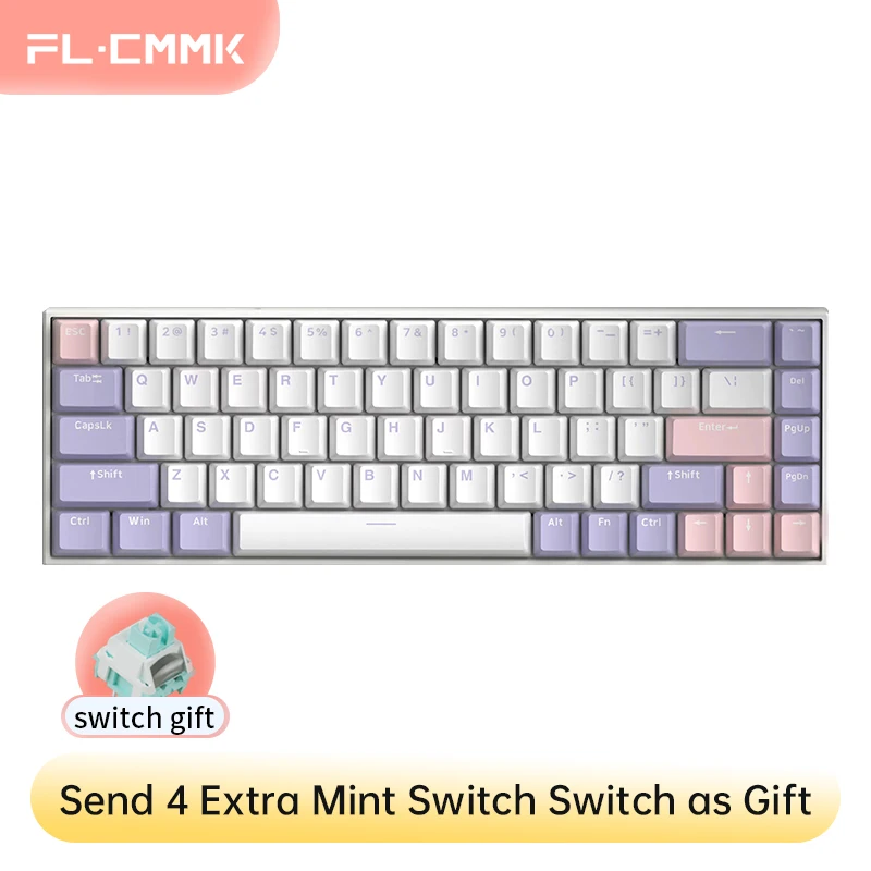 FL · ESPORTS-F12 teclado mecânico, 68 teclas, com fio, Bluetooth, sem fio, Três modos, RGB, Hot-Swappable, jogo, escritório dedicado