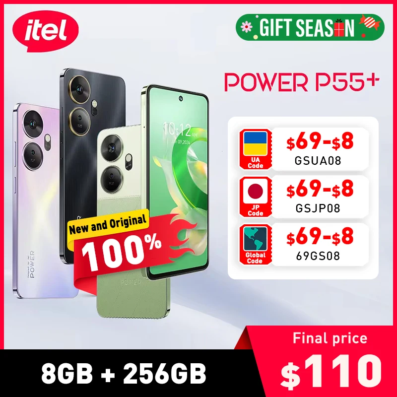 Itel P55 Plus Smartphone Global Version 8GB RAM 256GB ROM NFC Double Camera 90Hz 6.6'' Screen Display Dynamic Bar