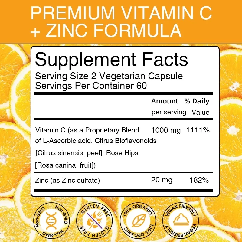 Vitakit Vitamin C 1000mg with Zinc 20mg 120 Capsules Vitamin Dietery Supplement | Non-GMO & Gluten Free Vegan view 5